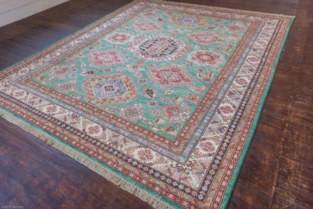 Hand-Knotted Fine Kazak Rug From Afghanistan