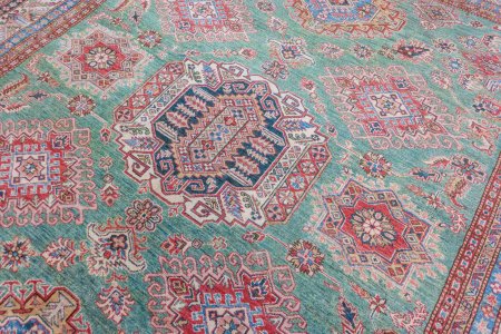 Hand-Knotted Fine Kazak Rug From Afghanistan