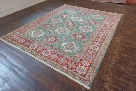 Hand-Knotted Fine Kazak Rug From Afghanistan