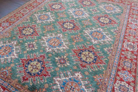 Hand-Knotted Fine Kazak Rug From Afghanistan