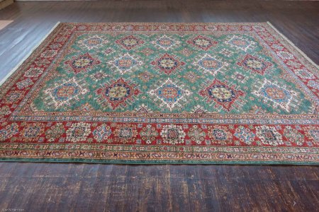 Hand-Knotted Fine Kazak Rug From Afghanistan