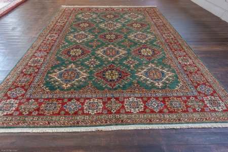 Hand-Knotted Fine Kazak Rug From Afghanistan