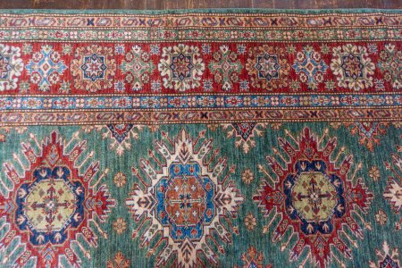 Hand-Knotted Fine Kazak Rug From Afghanistan