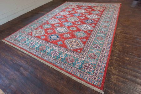 Hand-Knotted Fine Kazak Rug From Afghanistan