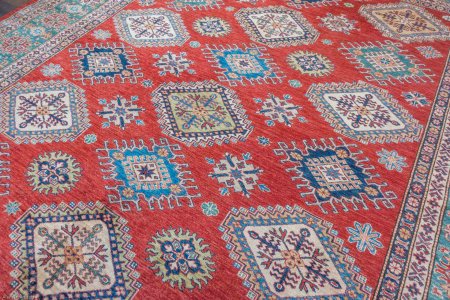 Hand-Knotted Fine Kazak Rug From Afghanistan