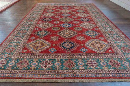 Hand-Knotted Fine Kazak Rug From Afghanistan