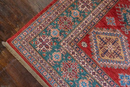 Hand-Knotted Fine Kazak Rug From Afghanistan