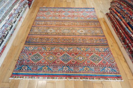 Hand-Knotted Khorjin Rug From Afghanistan