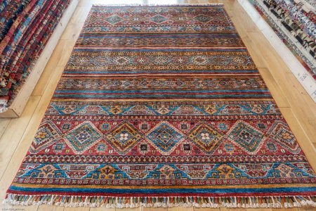 Hand-Knotted Khorjin Rug From Afghanistan