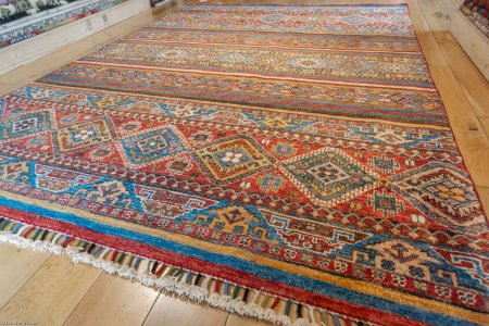 Hand-Knotted Khorjin Rug From Afghanistan