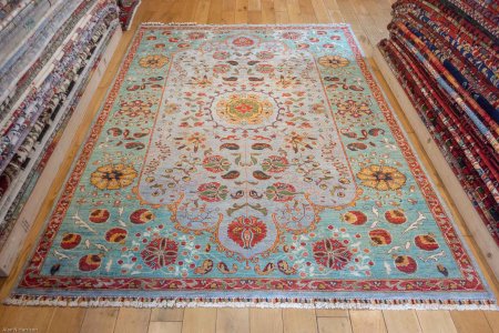 Hand-Knotted Afghan Sozani Rug From Afghanistan