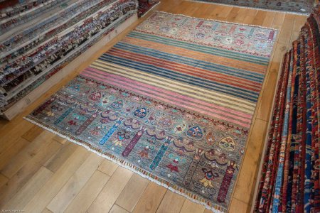 Hand-Knotted Khorjin Rug From Afghanistan