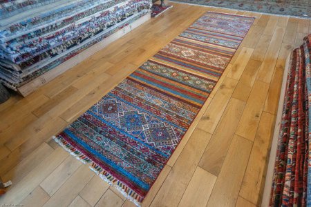 Hand-Knotted Khorjin Runner From Afghanistan