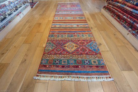 Hand-Knotted Khorjin Runner From Afghanistan