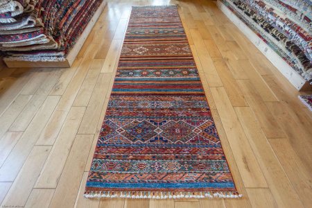 Hand-Knotted Khorjin Runner From Afghanistan