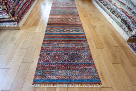 Hand-Knotted Khorjin Runner From Afghanistan