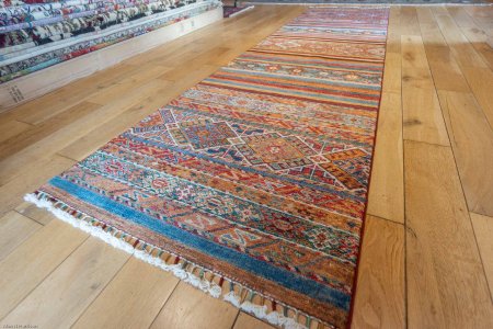 Hand-Knotted Khorjin Runner From Afghanistan