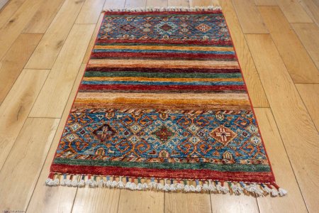 Hand-Knotted Khorjin Rug From Afghanistan