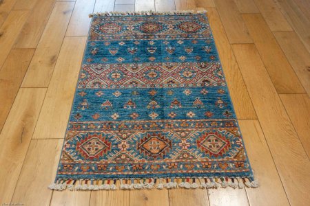 Hand-Knotted Khorjin Rug From Afghanistan