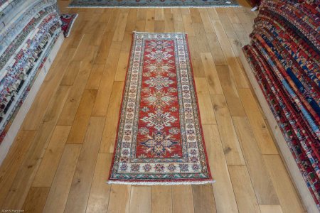 Hand-Knotted Kazak Runner From Afghanistan