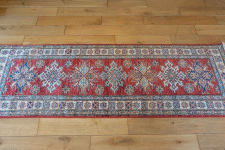 Hand-Knotted Kazak Runner From Afghanistan