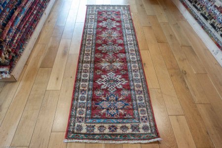 Hand-Knotted Kazak Runner From Afghanistan