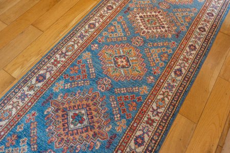 Hand-Knotted Kazak Runner From Afghanistan