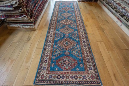 Hand-Knotted Kazak Runner From Afghanistan