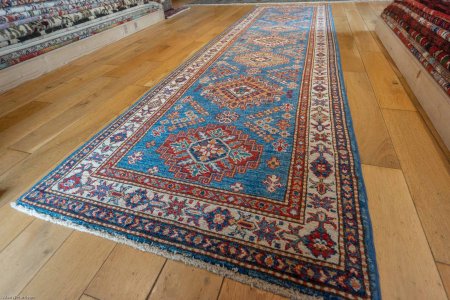 Hand-Knotted Kazak Runner From Afghanistan