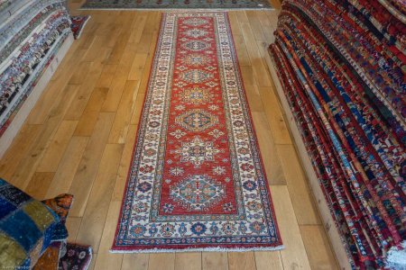 Hand-Knotted Kazak Runner From Afghanistan