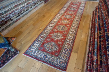 Hand-Knotted Kazak Runner From Afghanistan