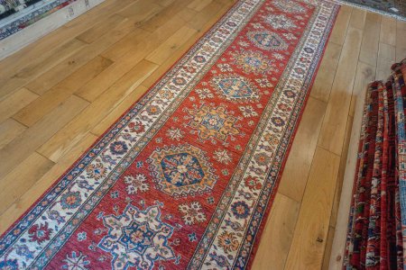 Hand-Knotted Kazak Runner From Afghanistan