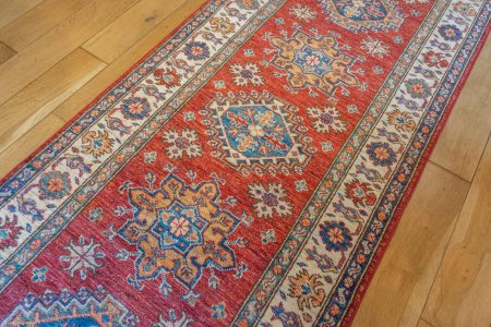 Hand-Knotted Kazak Runner From Afghanistan