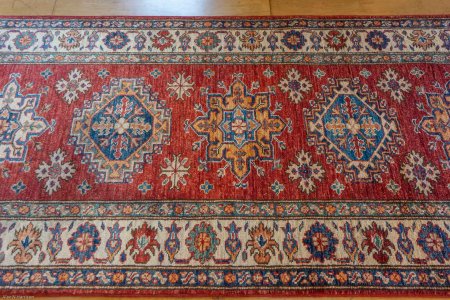 Hand-Knotted Kazak Runner From Afghanistan