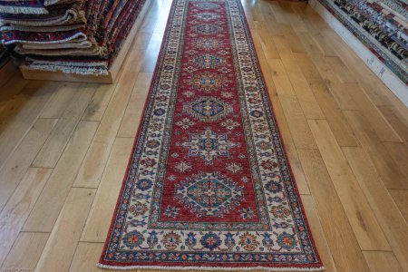 Hand-Knotted Kazak Runner From Afghanistan