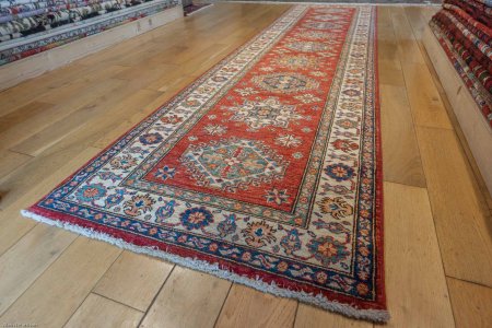 Hand-Knotted Kazak Runner From Afghanistan