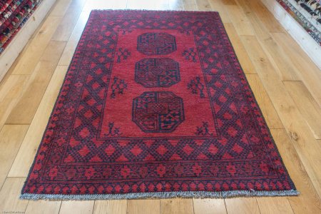 Hand-Knotted Aqcha Rug From Afghanistan