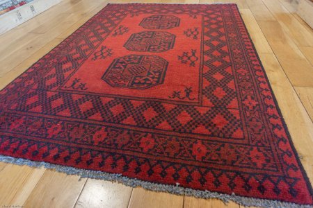 Hand-Knotted Aqcha Rug From Afghanistan