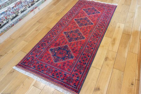 Hand-Knotted Kundoz Runner From Afghanistan