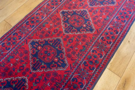 Hand-Knotted Kundoz Runner From Afghanistan