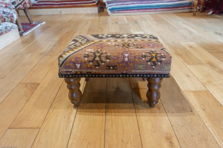 Hand-Made Anatolian Kilim Footstool From Turkey