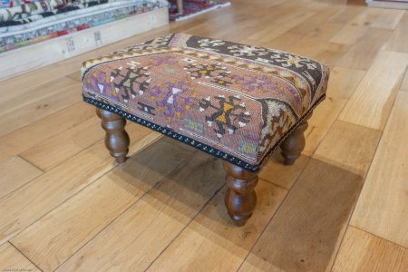 Hand-Made Anatolian Kilim Footstool From Turkey