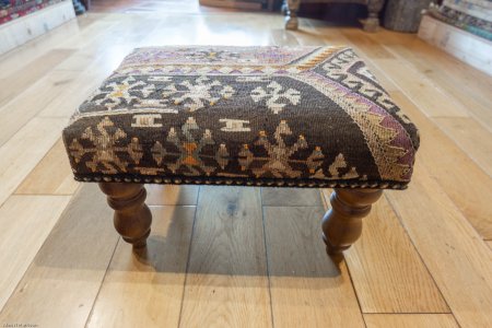 Hand-Made Anatolian Kilim Footstool From Turkey