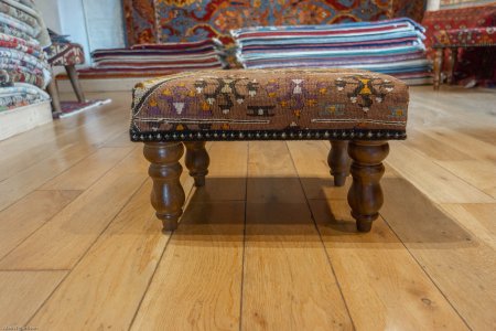 Hand-Made Anatolian Kilim Footstool From Turkey