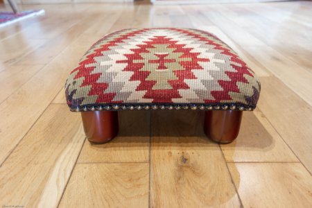 Hand-Made Anatolian Kilim Footstool From Turkey