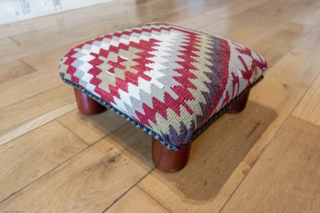 Hand-Made Anatolian Kilim Footstool From Turkey