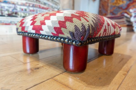 Hand-Made Anatolian Kilim Footstool From Turkey