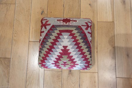 Hand-Made Anatolian Kilim Footstool From Turkey