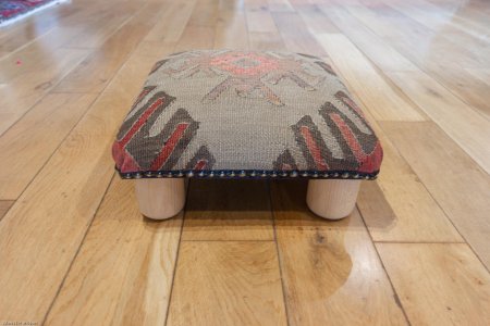 Hand-Made Anatolian Kilim Footstool From Turkey