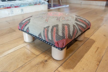 Hand-Made Anatolian Kilim Footstool From Turkey